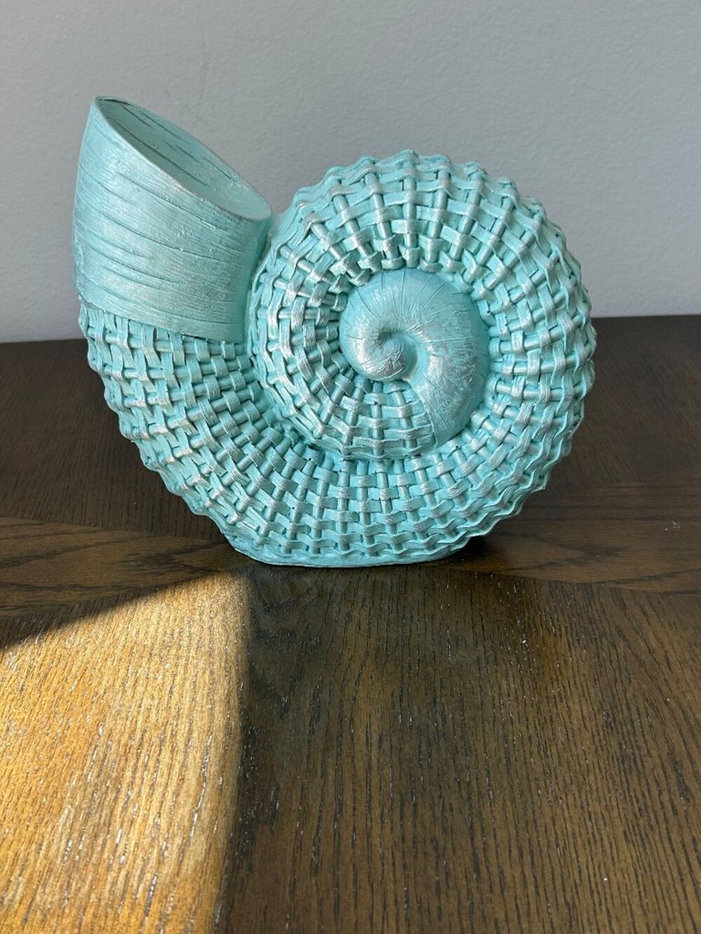 Snail Shaped Woven Decorative Accent in Teal and Silver Flecks